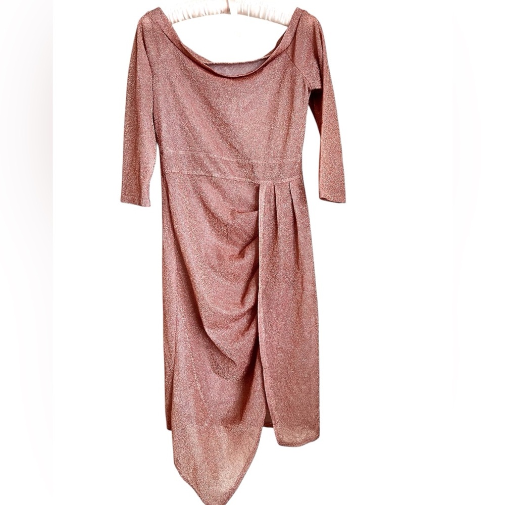 Gathered Side Sparkle Sheer Off Shoulder Dress, Coverup - Picture 2 of 8